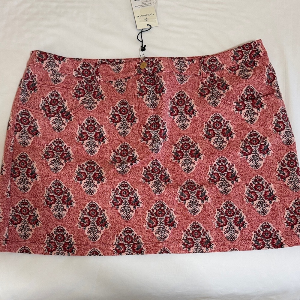 NWT-Tuckernuck Dark Coral/Terra Cotta Patterned Mini Skirt
